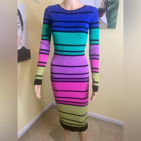 💫HP‼️💫 NWT LE SUPERBE Chakra Knit Ribbed Midi Dress in Stripes, Size Medium - Picture 6 of 9